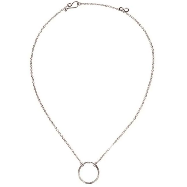 Delicate silver chain necklace featuring a simple circular pendant, showcasing minimalist elegance in the Unity Necklace | Purpose Jewelry design.