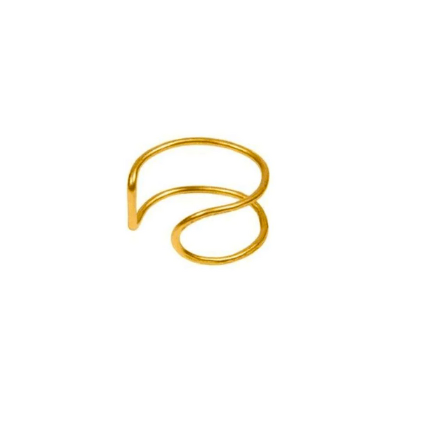 Minimalist gold open band ring with an elegant double curve design, showcasing the Chloe Ring | Purpose Jewelry for a refined and modern look.