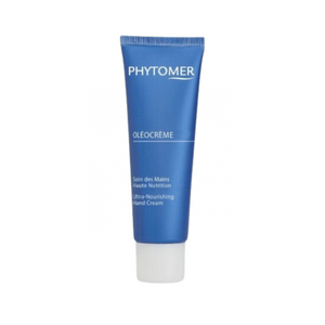 Blue tube of Olécrème Hand Cream | Phytomer featuring ultra-nourishing skincare designed for hand hydration and care, promoting soft and healthy skin.
