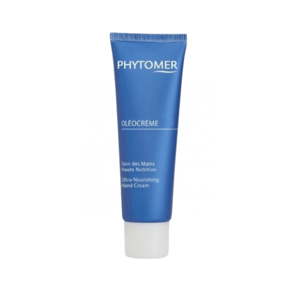 Blue tube of Olécrème Hand Cream | Phytomer featuring ultra-nourishing skincare designed for hand hydration and care, promoting soft and healthy skin.