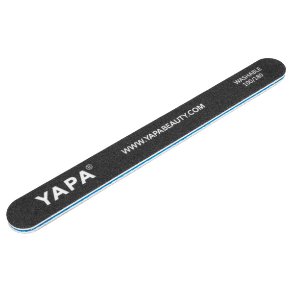 Professional Washable Nail File | YAPA with a black abrasive surface and blue edges, designed for durable, easy-to-clean nail care and precise filing.