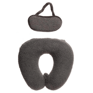 Neck Pillow & Eye Mask | Lemon in dark gray soft fabric, featuring a U-shaped travel neck pillow and a matching contoured eye mask designed for comfort and relaxation.