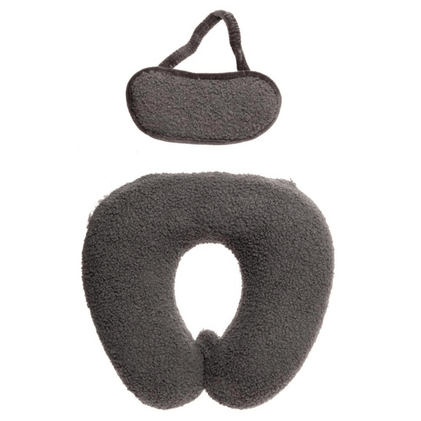 Neck Pillow & Eye Mask | Lemon in dark gray soft fabric, featuring a U-shaped travel neck pillow and a matching contoured eye mask designed for comfort and relaxation.