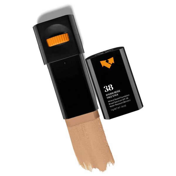 Ehukai Beige Sunscreen Face Stick SPF 38 | Vertra shown with beige tinted sunscreen stick in black packaging, designed for easy application and sun protection in skincare.