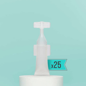 Clear single-use activator capsule from Activator Capsules 25ct box 12oz/3mL | Force of Nature shown against a light teal background, highlighting wellness and skincare use.