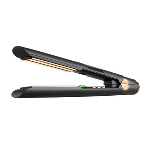 Sleek black and rose gold IR2 Infrared Flat Iron - 1" | SUTRA designed for smooth, efficient hair styling with advanced infrared technology for better hair care.