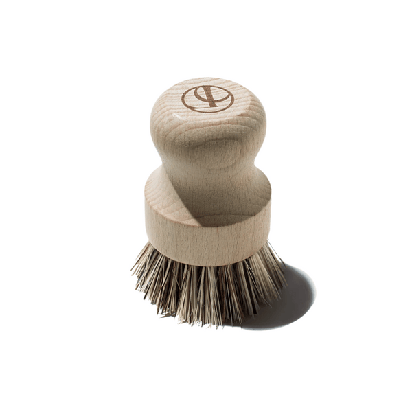 Natural Wood Dish Scrubber | L'AVANT Collective featuring a rounded smooth wooden handle and dense bristles, designed for effective and eco-friendly dish cleaning.