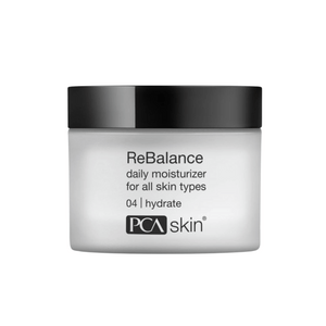 Rebalance | PCA Skin daily moisturizer in a white jar with black lid, designed to hydrate and balance all skin types for daily skincare use.