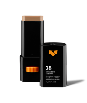 Ehukai Beige Sunscreen Face Stick SPF 38 | Vertra, a mineral-based foundation with broad spectrum SPF 38 and water resistance, in a convenient stick form for easy skincare application.