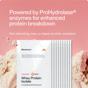 Whey Protein Isolate 10-Travel Packs with upgraded strawberry flavor formula, featuring ProHydrolase enzymes for fast-absorbing, easy-to-digest protein anytime, anywhere.