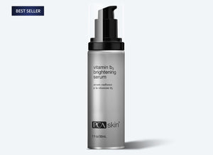 Bottle of Vitamin B3 Brightening Serum | PCA Skin with pump dispenser on a light background, highlighting skincare product for radiant skin.