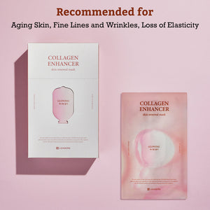 Leaders Skin Renewal Mask Collagen Enhancer | Leaders packaging and mask on pink background, promoting skincare for aging skin, fine lines, wrinkles, and loss of elasticity.