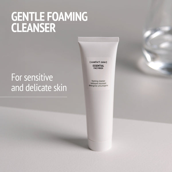 Gentle foaming cleanser tube designed for sensitive and delicate skin, presented with soft lighting and a minimalist background, featuring the Exotic Garden Kit | [ comfort zone ].