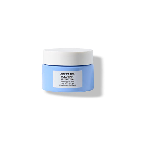 Hydramemory Rich Sorbet Cream | [ comfort zone ] in a light blue jar with white lid, designed for skincare hydration and nourishment.