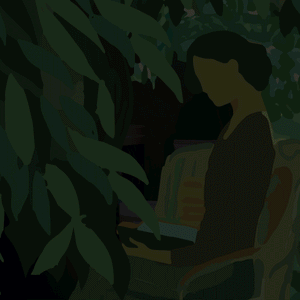 Woman sitting peacefully amid lush green plants, practicing mindfulness and relaxation, representing wellness and calm with Kit Secret Garden | [ comfort zone ] skincare.