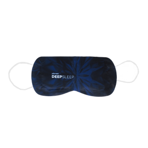 Black large self-warming sleep mask with adjustable white straps, featuring the text "Deep Sleep," designed for comfort and relaxation in the Deep Sleep Fragrance-Free Self-Warming Large Sleep Masks (5 Pack) | Popmask.