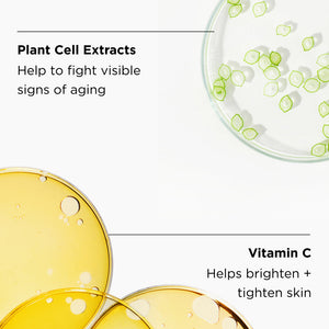 Close-up of liquid textures in petri dishes highlighting plant cell extracts that help fight visible signs of aging and Vitamin C that helps brighten and tighten skin, for the MAX™ crème | IMAGE Skincare.