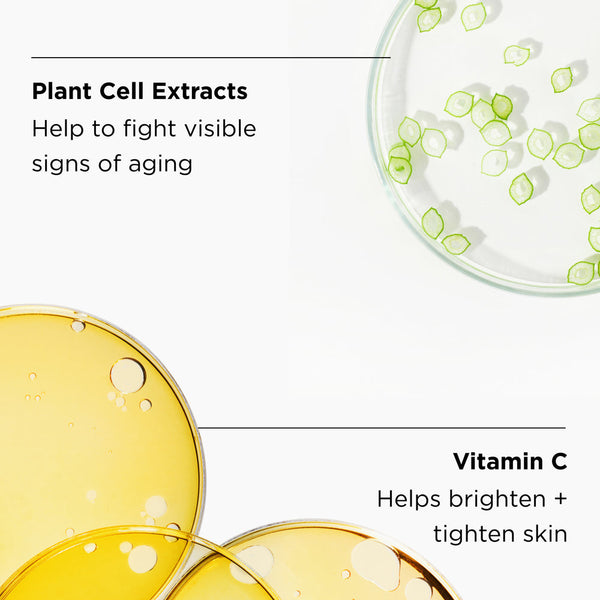 Close-up of liquid textures in petri dishes highlighting plant cell extracts that help fight visible signs of aging and Vitamin C that helps brighten and tighten skin, for the MAX™ crème | IMAGE Skincare.