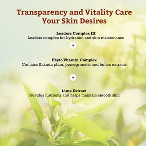 Clear image of green leaves with text highlighting the benefits of hydration, skin maintenance, and natural extracts in Leaders Skin Renewal Mask Vita Toning | Leaders for skincare.