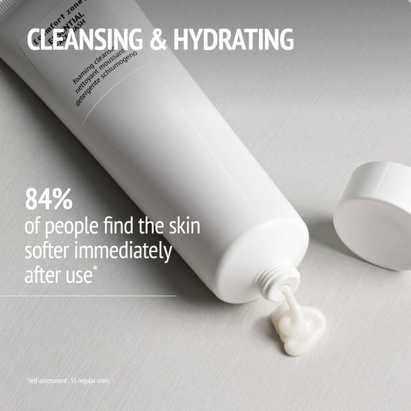 White tube of cleansing cream with cap off and cream oozing out, highlighting skin softness benefits in the Exotic Garden Kit | [ comfort zone ] product line.