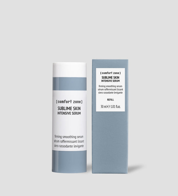 Sublime Skin Intensive Serum Refill | [ comfort zone ] firming smoothing serum bottle and matching light blue box packaging for skincare and wellness supplements.