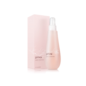 Gentle Mineral Toner - Infused w/ Rose Quartz | Privai in a frosted pink spray bottle with matching soft pink packaging, designed for skincare and wellness care.