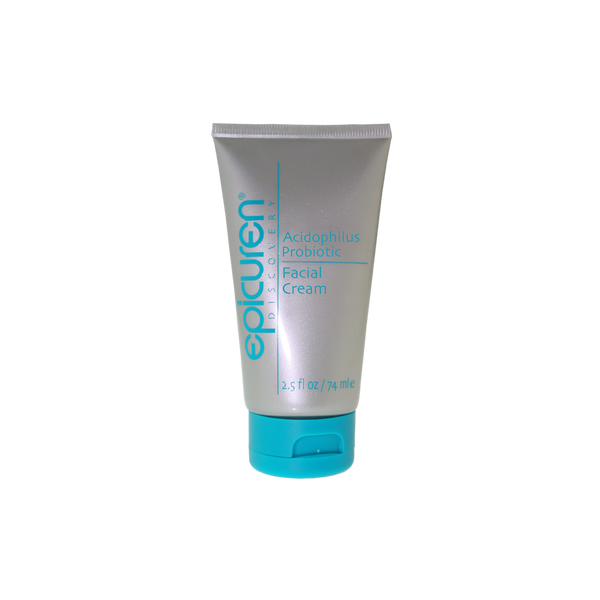 Tube of Acidophilus Probiotic Facial Cream | Epicuren Discovery with blue cap, designed for skincare and promoting healthy skin balance.