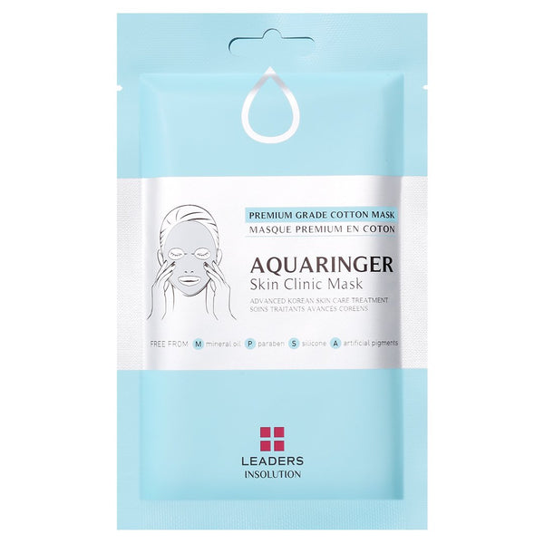 Aquaringer Skin Clinic Mask | Leaders packaged in a light blue sachet featuring a premium grade cotton mask for advanced Korean skincare treatment.