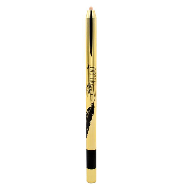 Writing on the Wall Eyeliner Pencil | Pretty Vulgar with a sleek gold casing and a black feather design, showcasing the tip of the eyeliner pencil.