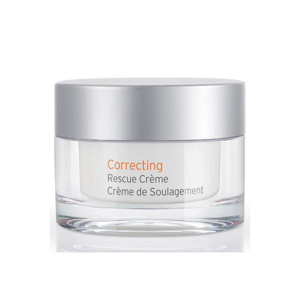 Jar of Correcting Rescue Creme | Kerstin Florian in clear glass container with silver lid, designed for skincare and body care wellness.