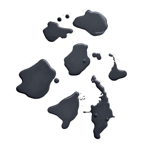 Glossy black gel eyeliner swatches in irregular shapes on a white background showcasing the rich pigmentation of The Ink Gel Eyeliner | Pretty Vulgar.