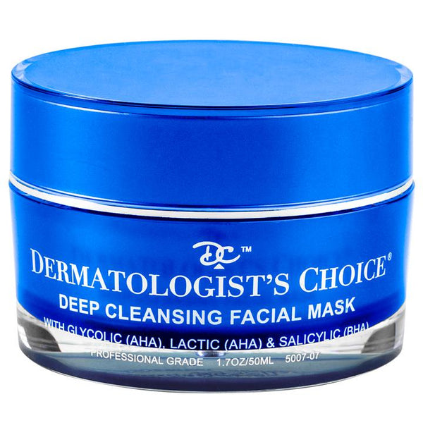 Blue jar container of Deep Cleansing Facial Mask with AHA and BHA | Dermatologist's Choice, designed for skincare and professional use.