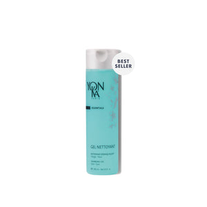 Bottle of Gel Nettoyant Cleanser | Yon-Ka Paris in light blue packaging with a white cap, labeled as a best seller, designed for skincare cleansing.