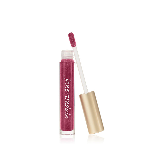Hydropure Hyaluronic Lip Gloss | Jane Iredale in a rich pink shade with a gold cap and applicator, offering a hydrating and glossy finish for lip skincare.