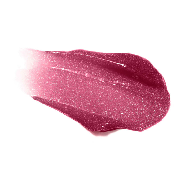 Hydropure Hyaluronic Lip Gloss | Jane Iredale swatch in a shimmering berry shade highlighting its moisturizing, skincare-friendly formula.