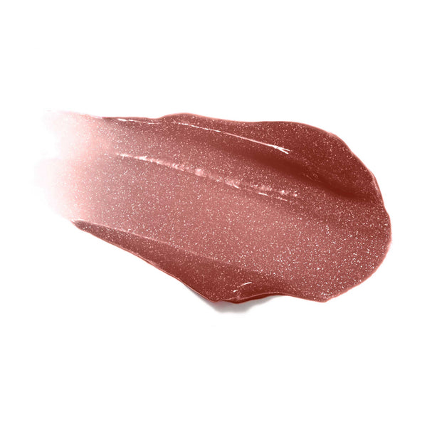 Smooth swatch of Hydropure Hyaluronic Lip Gloss | Jane Iredale in a rich mocha shade with subtle shimmer, highlighting hydration and glossy finish for skincare lovers.