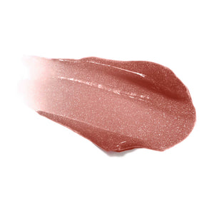 Swatch of Hydropure Hyaluronic Lip Gloss | Jane Iredale in a shimmery, warm sangria shade highlighting its glossy and moisturizing texture for skincare-focused lip care.