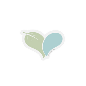 Heart-shaped sticker with a green leaf and soft blue design, part of the SELF-CARE STICKER PACK | Wellness Month promoting mindfulness and wellness by Live Love Spa.