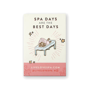 Fab Spa Life Enamel Pin - Limited Edition | Lucky Owl featuring a cute owl relaxing on a massage bed with a pink towel wrapped around its head, promoting wellness and self-care.