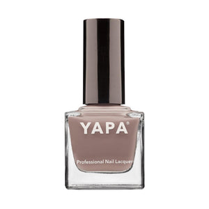 Bottle of MOM Nail Lacquer | YAPA in a muted mauve shade with a shiny black cap against a white background.