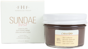 Sundae Best® Chocolate Softening Mask with CoQ10 | Farmhouse Fresh jar and packaging, a skincare product designed to soften skin, defend against wrinkles, and revitalize with 98% natural ingredients.