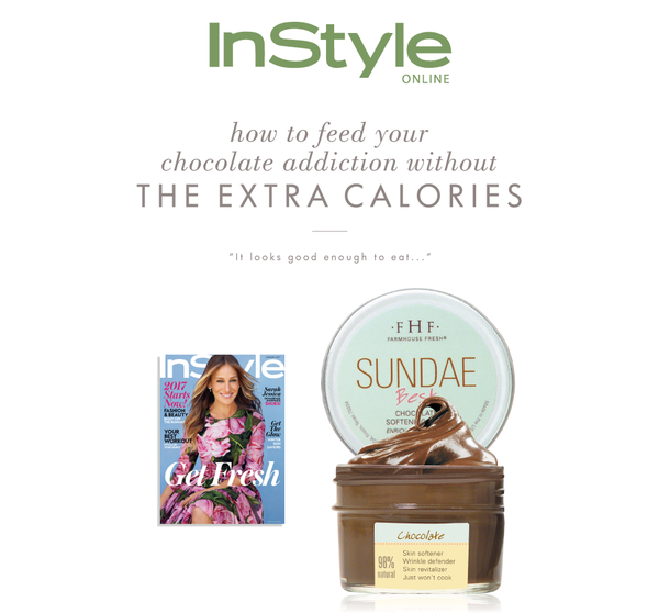Sundae Best® Chocolate Softening Mask with CoQ10 | Farmhouse Fresh jar with creamy chocolate mask swirled inside, promoting skincare and body care without extra calories.