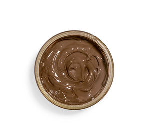 Open container showing smooth brown cream texture of Sundae Best® Chocolate Softening Mask with CoQ10 | Farmhouse Fresh for skincare and body care.