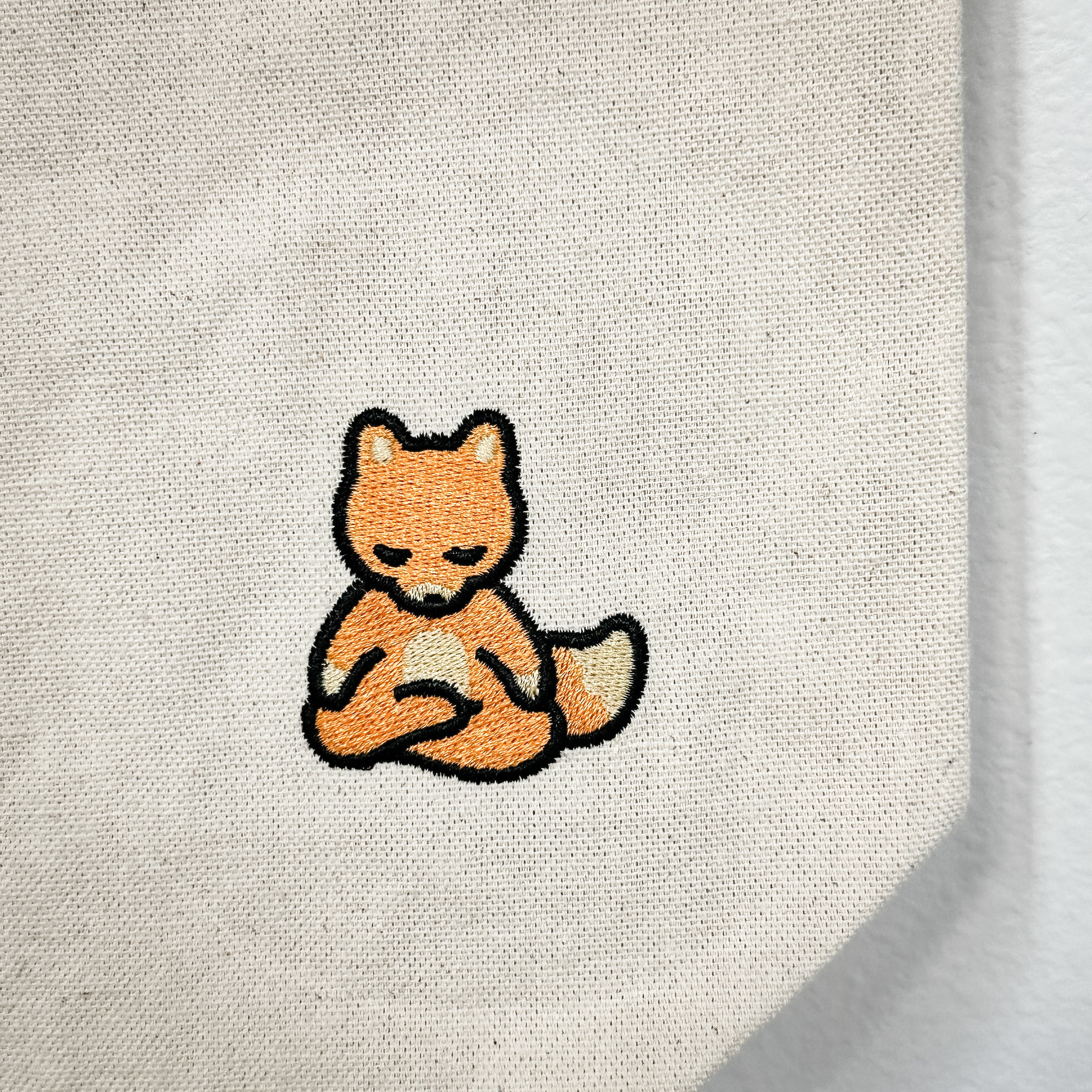 Canvas Totebag - with Embroidered Meditating Fox | Lucky Owl