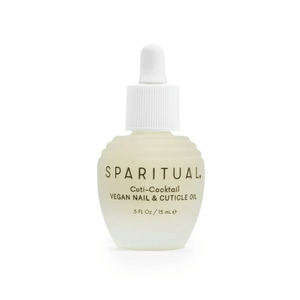 Bottle of Cuti-Cocktail Vegan Nail & Cuticle Oil | Sparitual with a white dropper cap, designed for skincare and nail care.