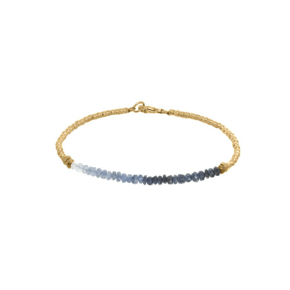Gemstone Fade Bracelet | Catherine Weitzman Jewelry featuring a delicate gradient of small polished gemstones transitioning from light to dark pink beads with gold accents.