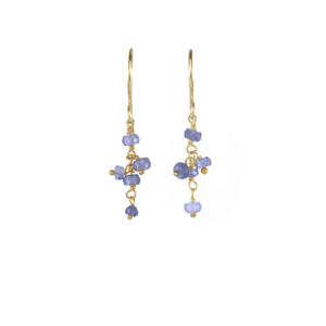 Short Gemstone Dangle Earrings | Catherine Weitzman Jewelry featuring delicate gold hooks and clusters of small irregular light purple gemstones for an elegant, handcrafted look.
