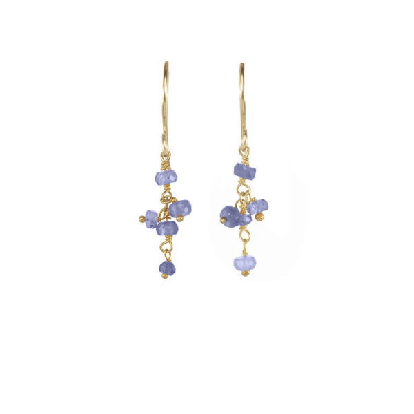 Short Gemstone Dangle Earrings | Catherine Weitzman Jewelry featuring delicate gold hooks and clusters of small irregular light purple gemstones for an elegant, handcrafted look.