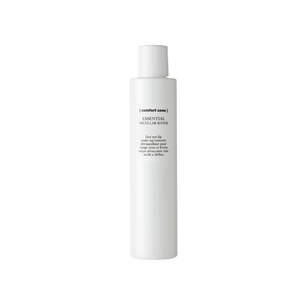 Bottle of Essential Micellar Water | [ comfort zone ] in simple white packaging, a skincare product designed for gentle cleansing and makeup removal.