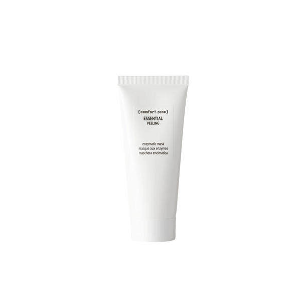 White tube of Essential Peeling | [ comfort zone ] enzymatic mask displayed on a plain white background, emphasizing skincare and body care wellness.